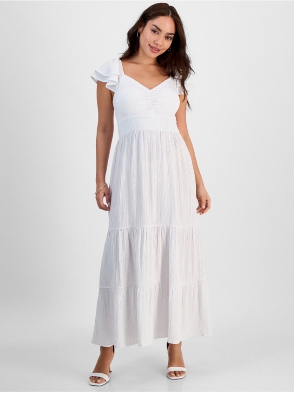 Jamie & Layla Petite Sweetheart Tiered Flutter-Sleeve Maxi Dress